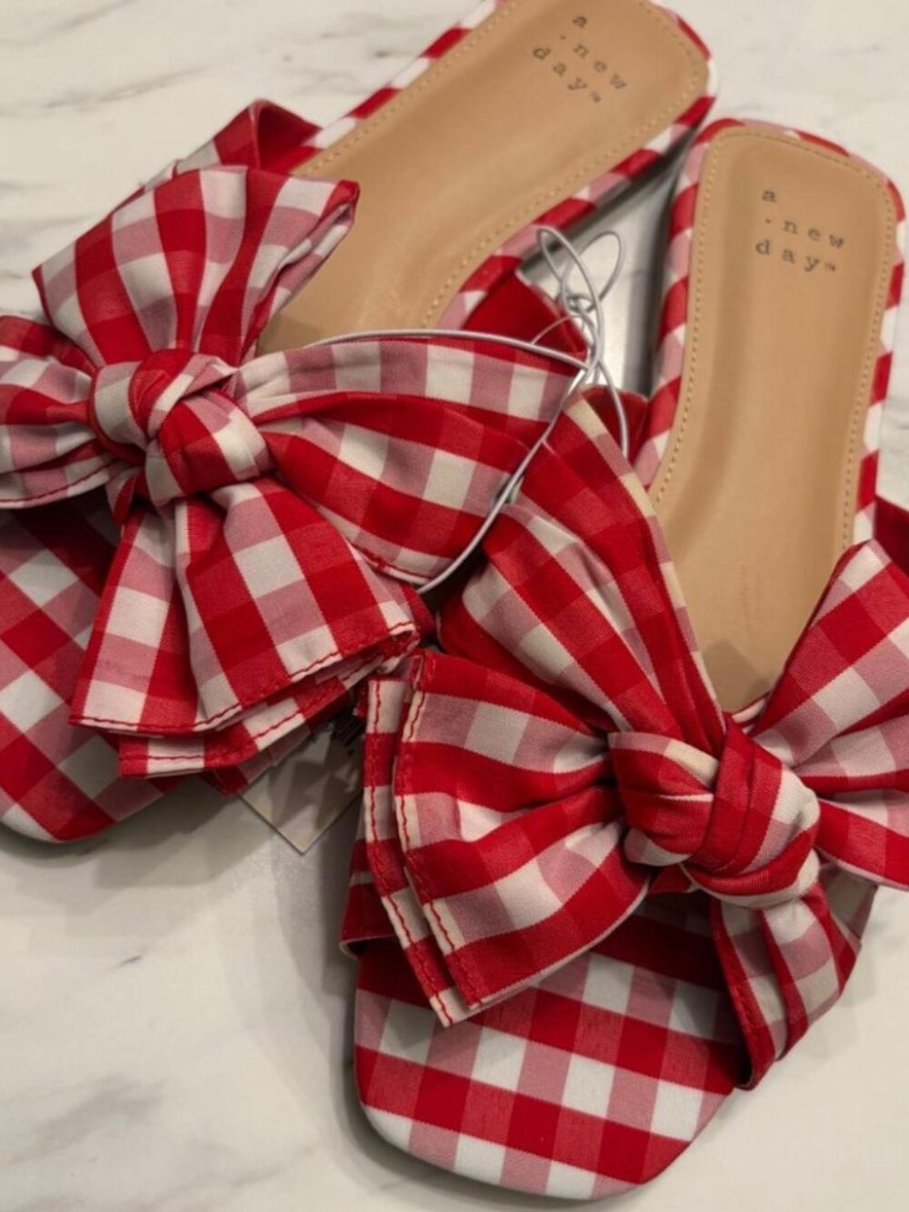 NWT A New Day Women's Scarlet & Gingham Bow Slides Women's US Size 6.5W